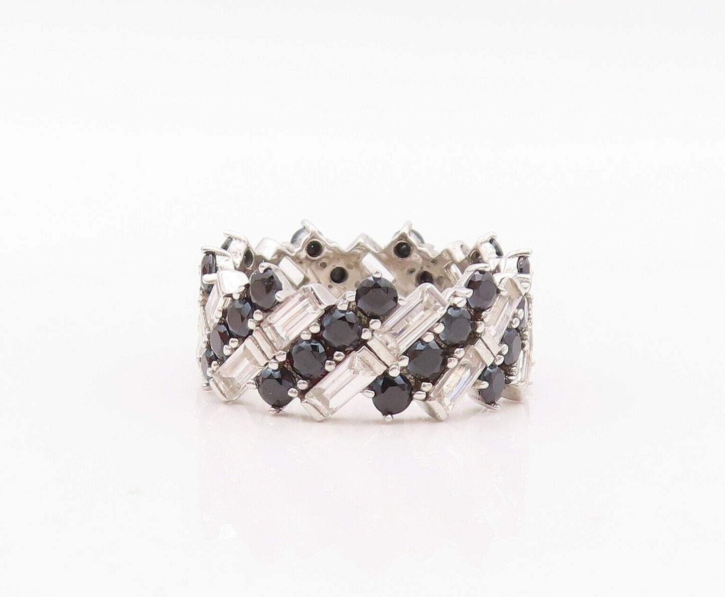 925 Sterling Silver Vintage Ring Designer Spinel & Topaz Bands  Sz 7  RG29995