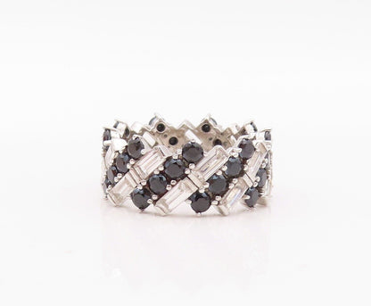 925 Sterling Silver Vintage Ring Designer Spinel & Topaz Bands  Sz 7  RG29995