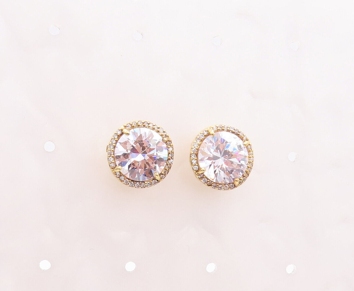 925 Sterling Silver Vintage Earrings Large Round Cut  CZ Halo CZ Band  EG13067