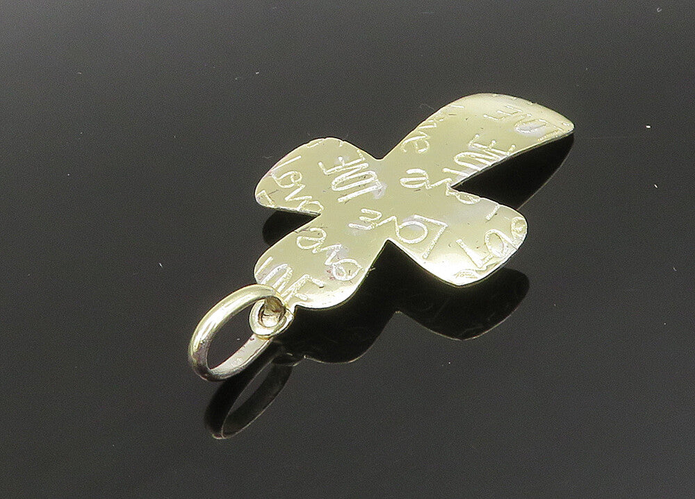 925 Sterling Silver  Vintage Love Etched Religious Cross Pendant  PT19292