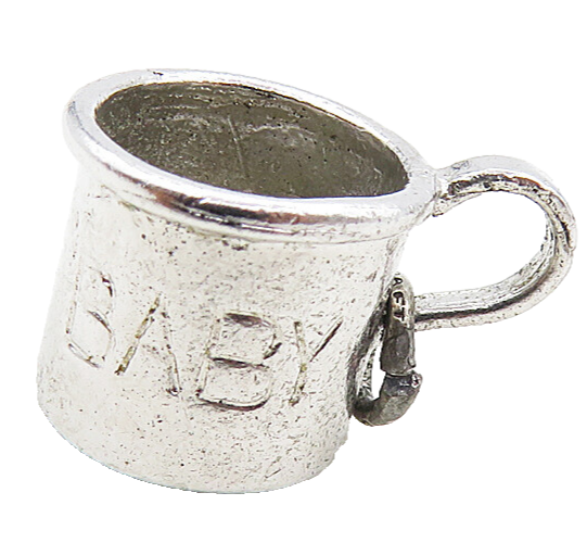 925 Sterling Silver  Vintage Petite Shiny Baby Etched Cup Pendant  PT6925