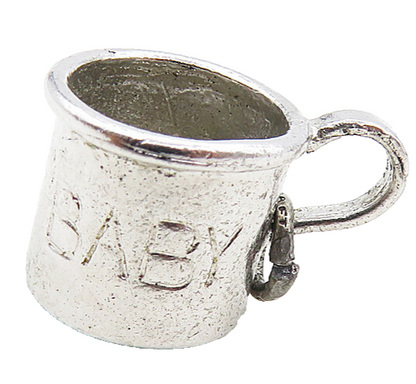 925 Sterling Silver  Vintage Petite Shiny Baby Etched Cup Pendant  PT6925