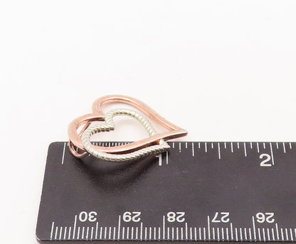 925 Sterling Silver Vintage Pendant Twisted Rope Cutout Double Heart  PT23161