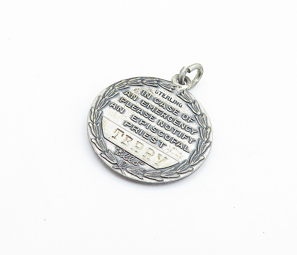 925 Sterling Silver Vintage Antique Oxidized Jesus Be With Me Pendant PT4087