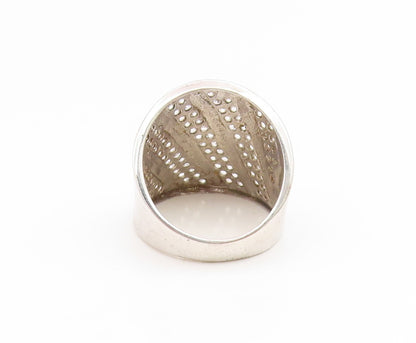 925 Sterling Silver Vintage Ring CZ Pave Diagonal Striped Wide Band Sz 8 RG35276
