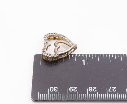 925 Sterling Silver  Vintage Genuine Diamonds Open Love Hearts Pendant PT14294