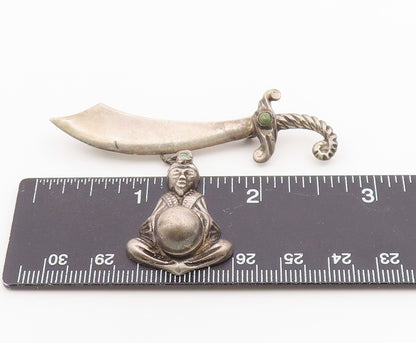 925 Sterling Silver Vintage Brooch Pin MEXICO Turquoise Fortune Teller  BP12608