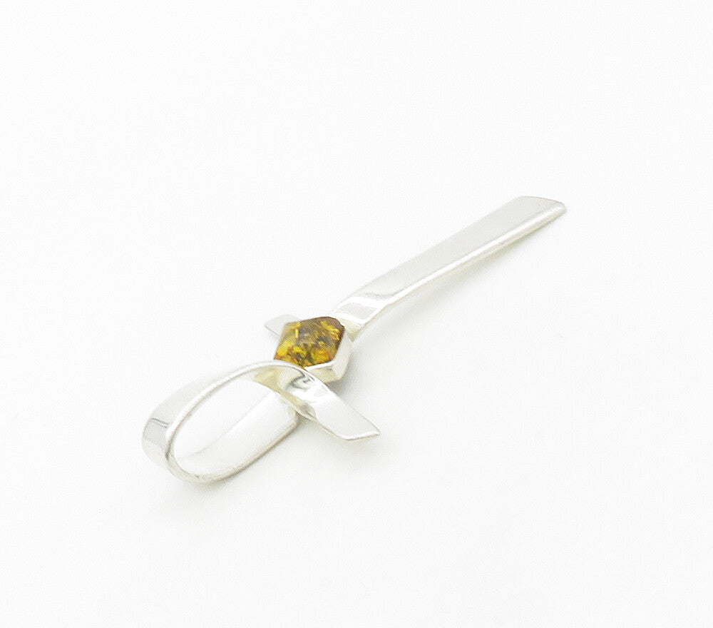 925 Sterling Silver  Vintage Amber Religious Cross Ribbon Pendant  PT12952