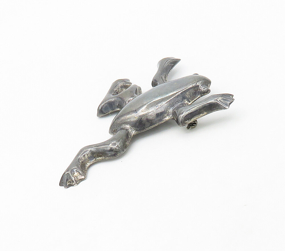 925 Sterling Silver  Vintage Dark Tone Smooth Hollow Frog Brooch Pin  BP6560