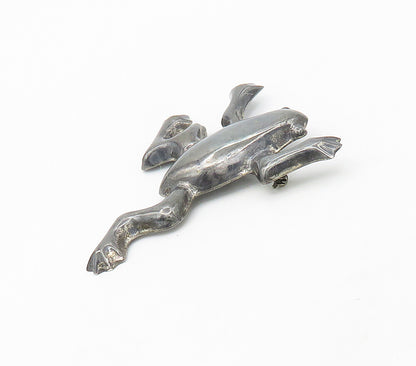 925 Sterling Silver  Vintage Dark Tone Smooth Hollow Frog Brooch Pin  BP6560