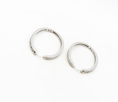 925 Sterling Silver  Shiny White Topaz Swirl Detail Oval Hoop Earrings  EG4667