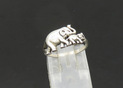 925 Sterling Silver  Vintage Shiny Elephant Mom & Baby Band Ring Sz 5  RG20988