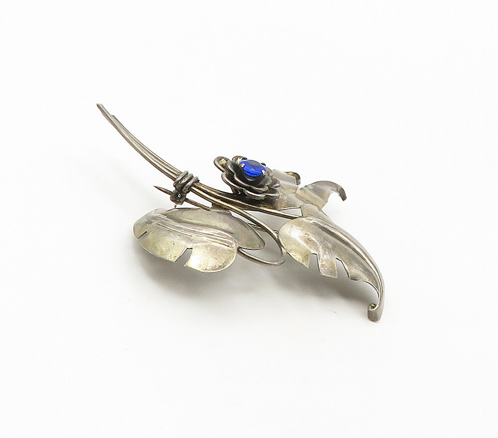 HARRY ISKIN 925 Sterling Silver  Vintage Blue Topaz Floral Brooch Pin  BP6605