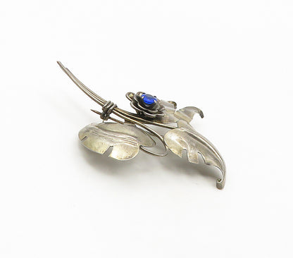 HARRY ISKIN 925 Sterling Silver  Vintage Blue Topaz Floral Brooch Pin  BP6605