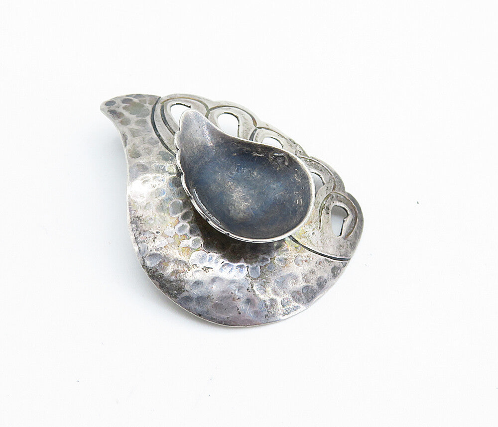 925 Sterling Silver  Vintage Dark Tone Hammered Wing Motif Brooch Pin  BP2770