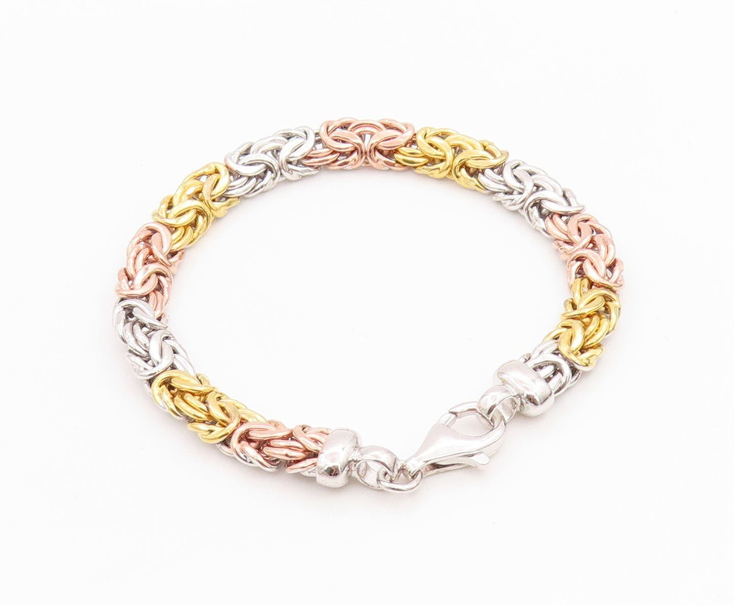925 Sterling Silver Vintage Bracelet 3 Tone Gold Plated Byzantine Chain  BT11284