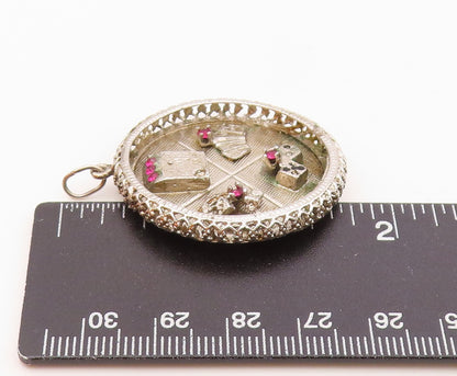 925 Sterling Silver  Vintage Pink Topaz Gamblers Good Luck Pendant  PT18631