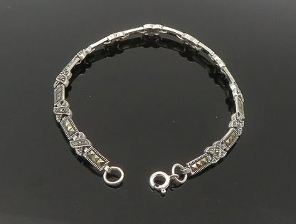 925 Sterling Silver  Marcasite Linked XO Chain Bracelet  BT1063