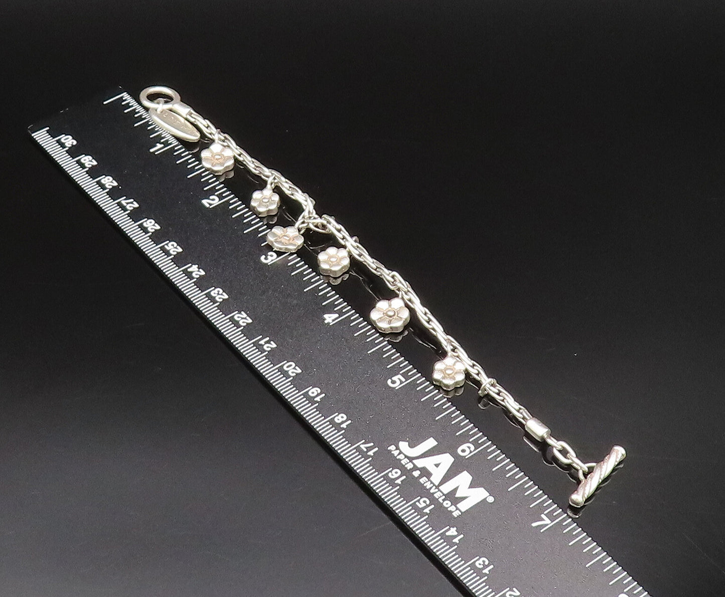 LOIS HILL 925 Sterling Silver Vintage Minimalist Flower Charm Bracelet BT9786