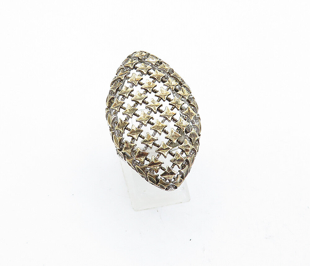 925 Sterling Silver  Vintage Shiny Two Tone Star Dome Band Ring Sz 6  RG5353