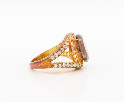 925 Sterling Silver Vintage Ring Gold Plated Smoky Quartz & Topaz  Sz 7  RG29373