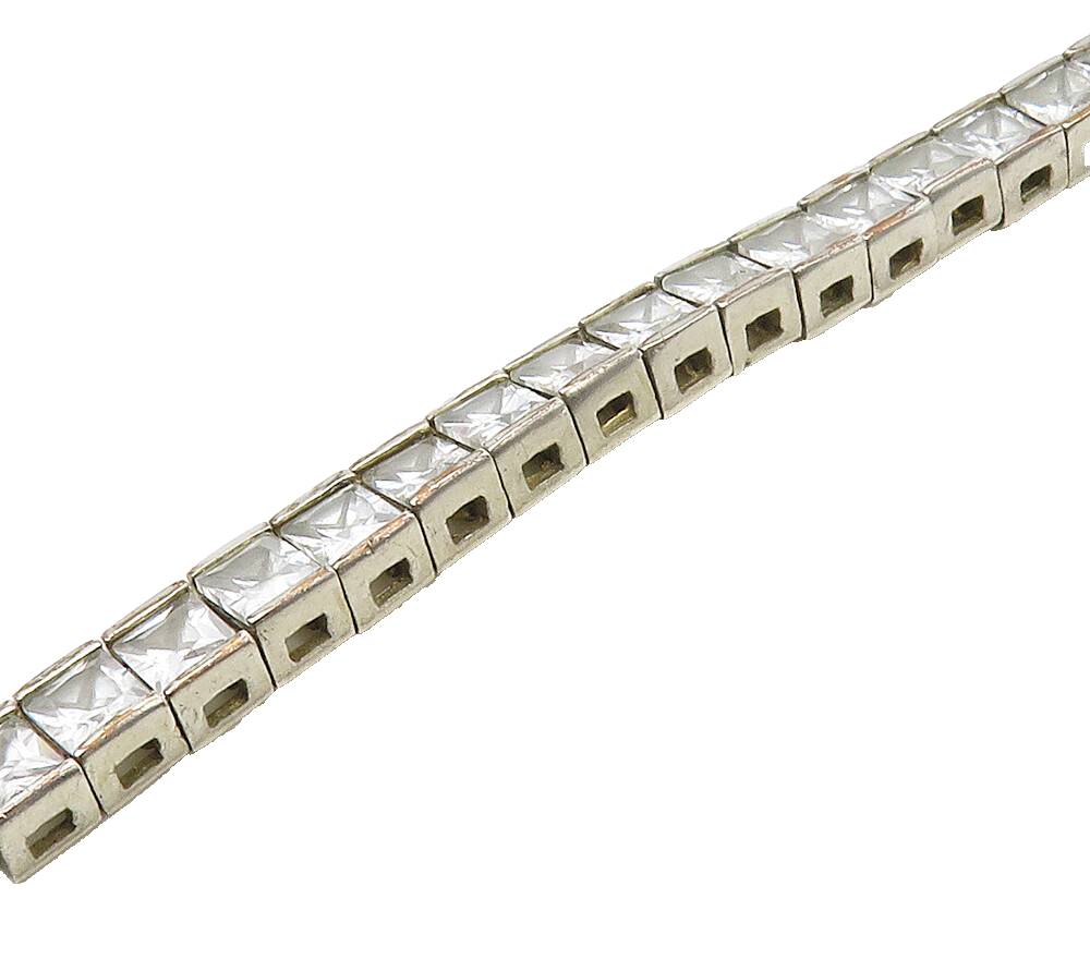 925 Sterling Silver  Vintage Cubic Zirconia Box Link Chain Bracelet  BT6414