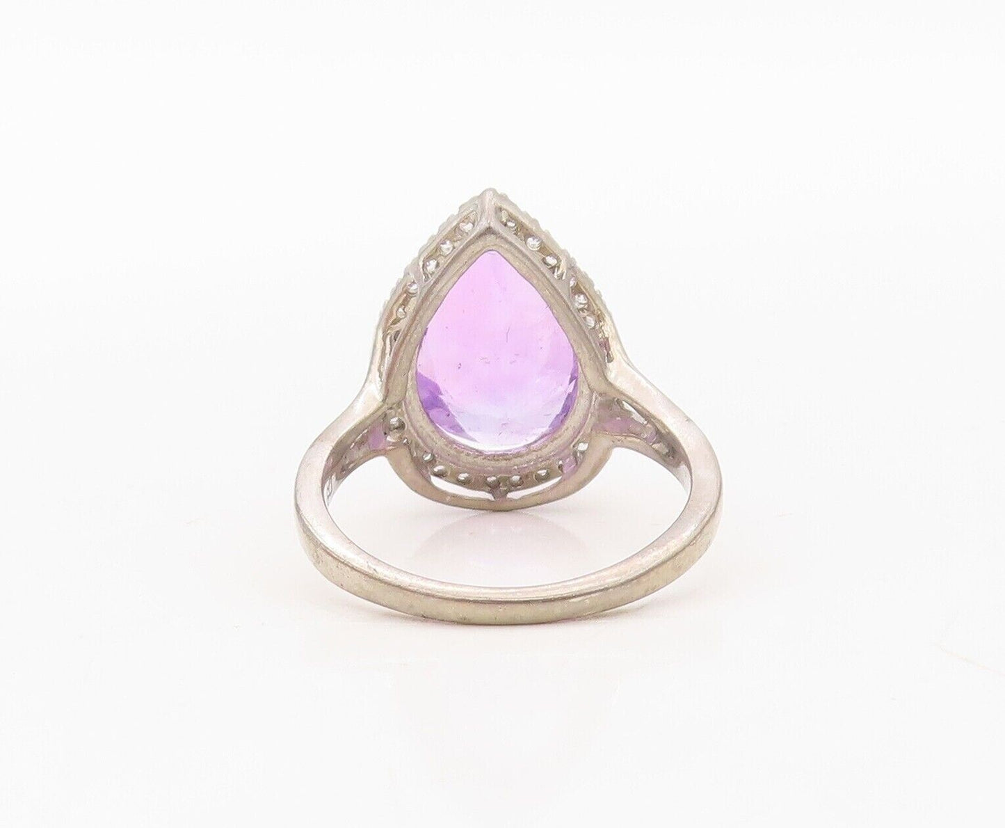 925 Sterling Silver Vintage Ring Diamonds & Drop Cut Amethyst  Sz 7  RG30393
