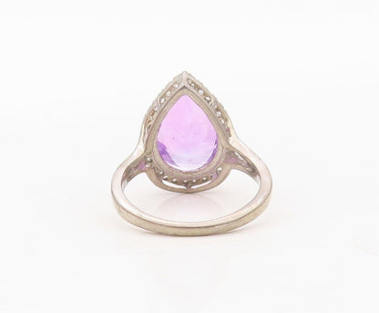 925 Sterling Silver Vintage Ring Diamonds & Drop Cut Amethyst  Sz 7  RG30393