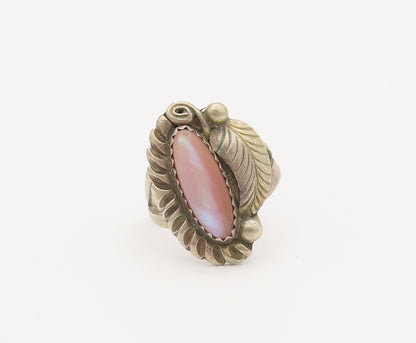 925 Sterling Silver Vintage Ring NAVAJO Abalone Swirly Carved  Sz 6.5  RG27799