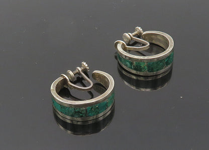 MEXICO 925 Silver  Vintage Inlaid Turquoise Non Pierce Hoop Earrings  EG10019