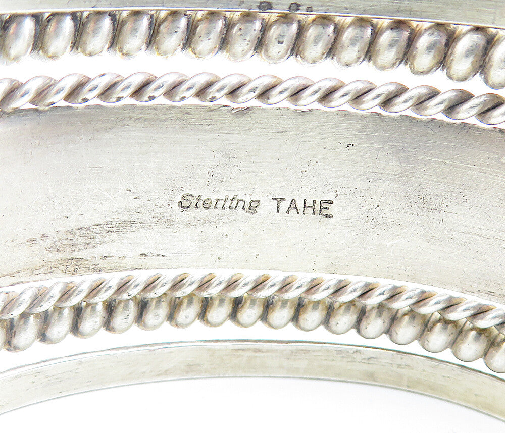 TAHE NAVAJO 925 Sterling Silver Vintage Etched Detail Twist Cuff Bracelet BT2666