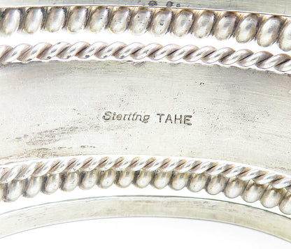 TAHE NAVAJO 925 Sterling Silver Vintage Etched Detail Twist Cuff Bracelet BT2666