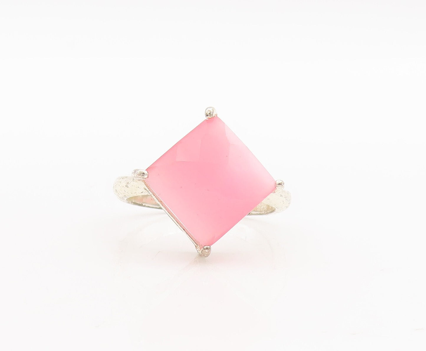 925 Sterling Silver Vintage Ring Square Cut Pink Moonstone  Sz 9.5  RG28983