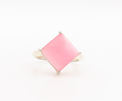 925 Sterling Silver Vintage Ring Square Cut Pink Moonstone  Sz 9.5  RG28983