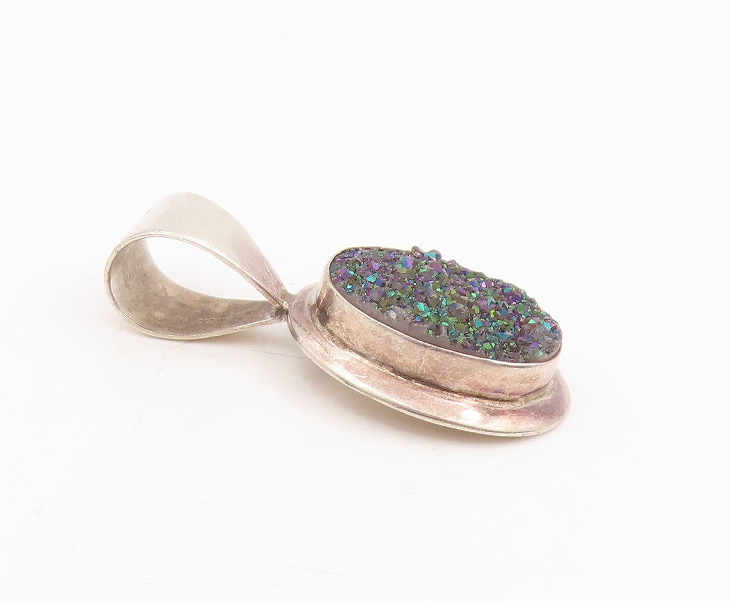 925 Sterling Silver Vintage Pendant DTR JAY KING Drusy Quartz Charm  PT25729