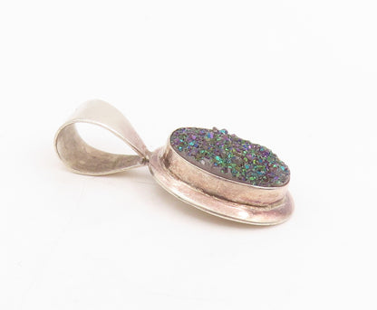 925 Sterling Silver Vintage Pendant DTR JAY KING Drusy Quartz Charm  PT25729