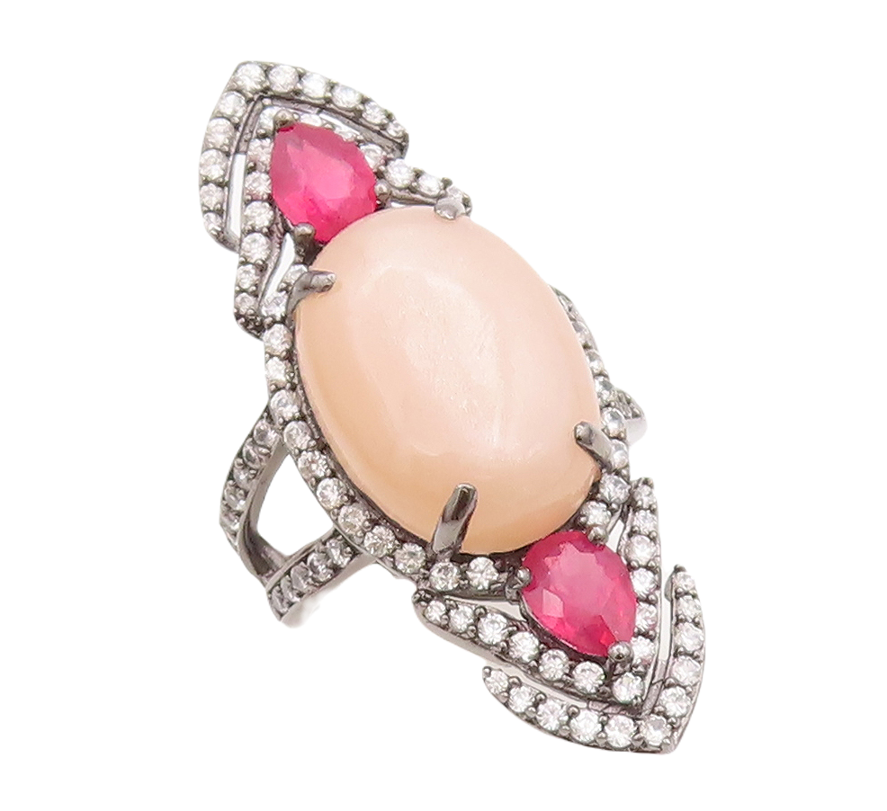925 Sterling Silver Vintage Ring Designer Cutout Multi Stone Sz 8.5  RG29244