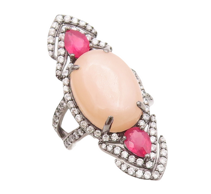925 Sterling Silver Vintage Ring Designer Cutout Multi Stone Sz 8.5  RG29244