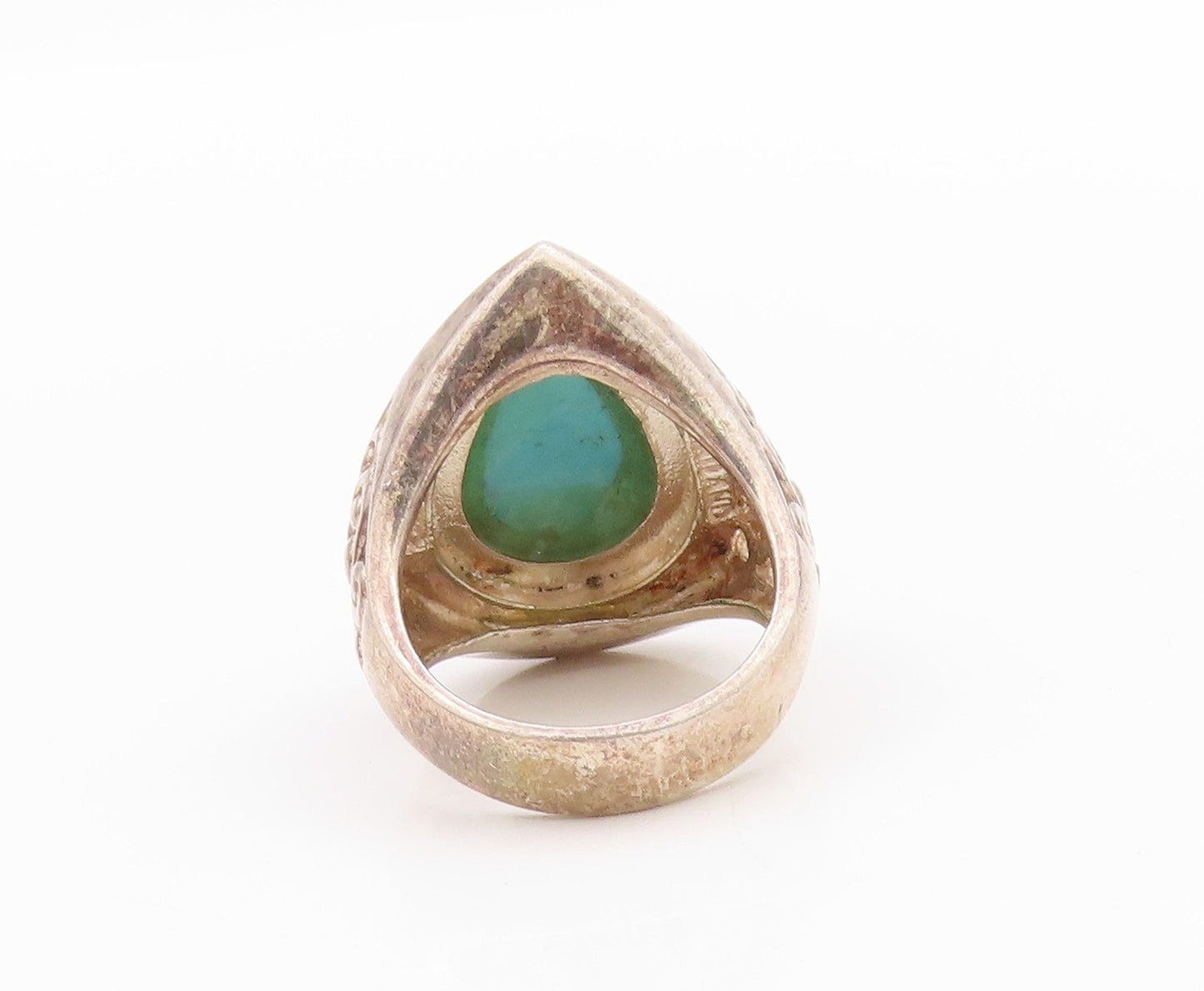 925 Sterling Silver Vintage Ring Drop Cut Turquoise Bead Border  Sz 6  RG33316