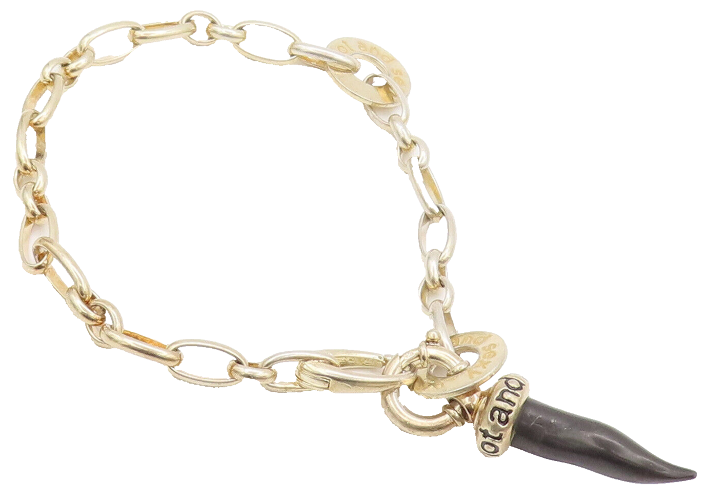 925 Silver  Vintage Gold Plated Etched Onyx Animal Tooth Bracelet  BT10134
