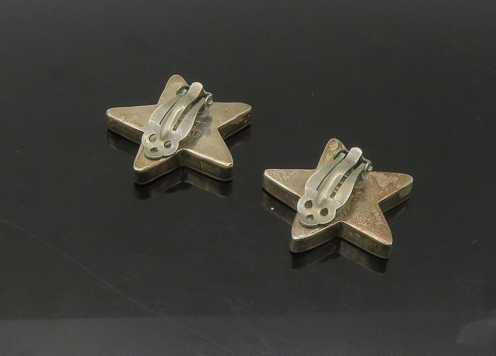 MEXICO 925 Silver  Vintage Dark Tone Hollow Star Non Pierce Earrings  EG10911
