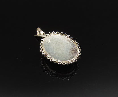 925 Silver  Vintage Wavy & Twisted Rope Edge Chrysocolla Pendant  PT21458
