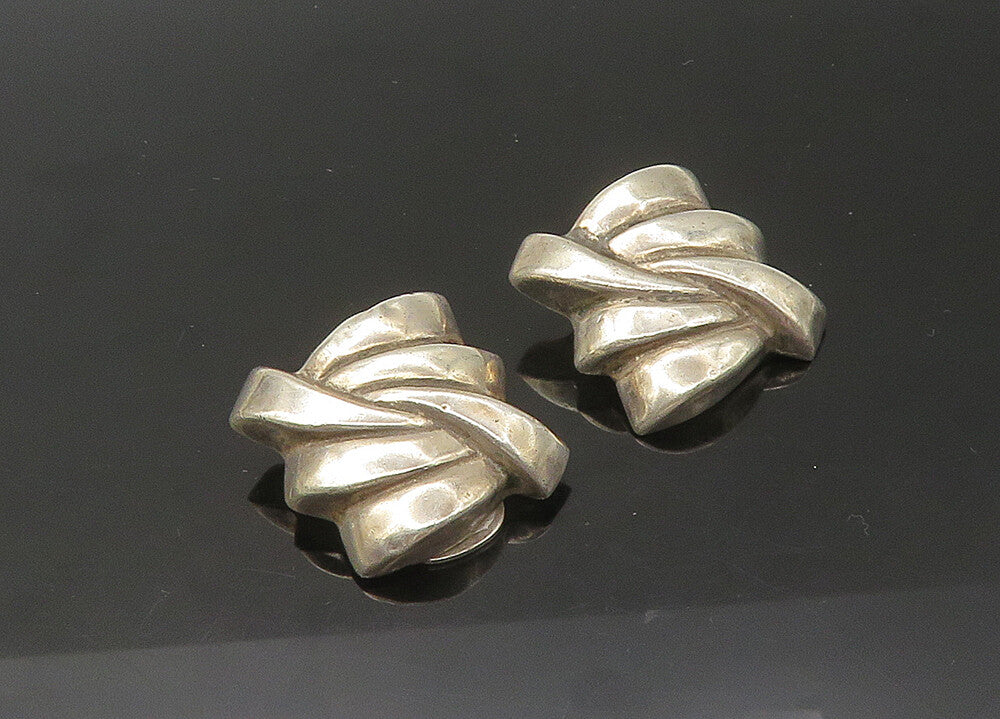 925 Sterling Silver  Vintage Shiny Modernist Non Pierce Drop Earrings  EG10973