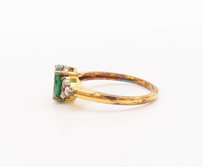 925 Sterling Silver Vintage Ring Gold Plated Green & White Topaz  Sz 7  RG29477