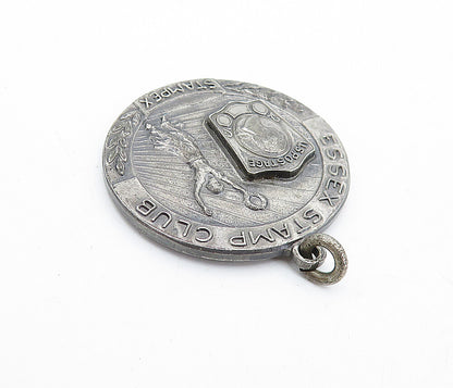 925 Sterling Silver  Vintage Antique Oxidized Essex Stamp Club Pendant  PT4820