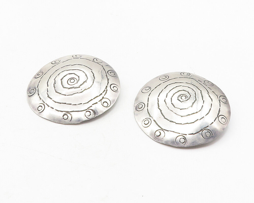 925 Sterling Silver  Vintage Etched Spiral Design Non Pierce Earrings  EG6075