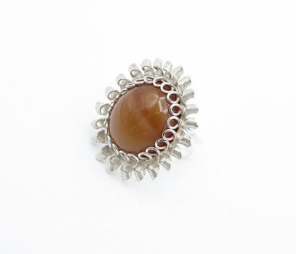 M&M BRAZIL 925 Silver  Carnelian Floral Split Band Cocktail Ring Sz 6.5 RG4680