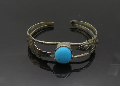 SOUTHWESTERN 925 Silver Vintage Turquoise Floral Leaf Cuff Bracelet BT8208