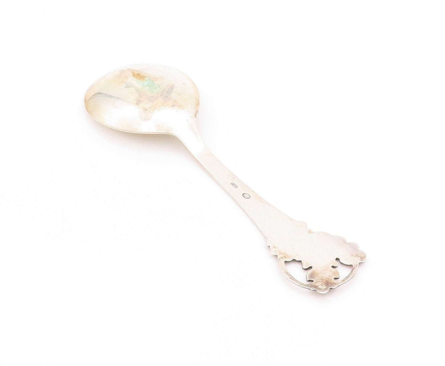 925 Sterling Silver Vintage Tea Caddy COHR DENMARK Leaves Motif Spoon  TR4022