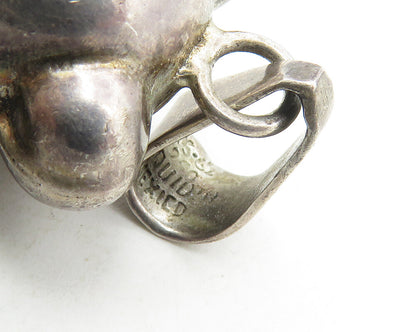 925 Sterling Silver  Vintage Dark Tone Hollow Teddy Bear Motif Pendant  PT7811
